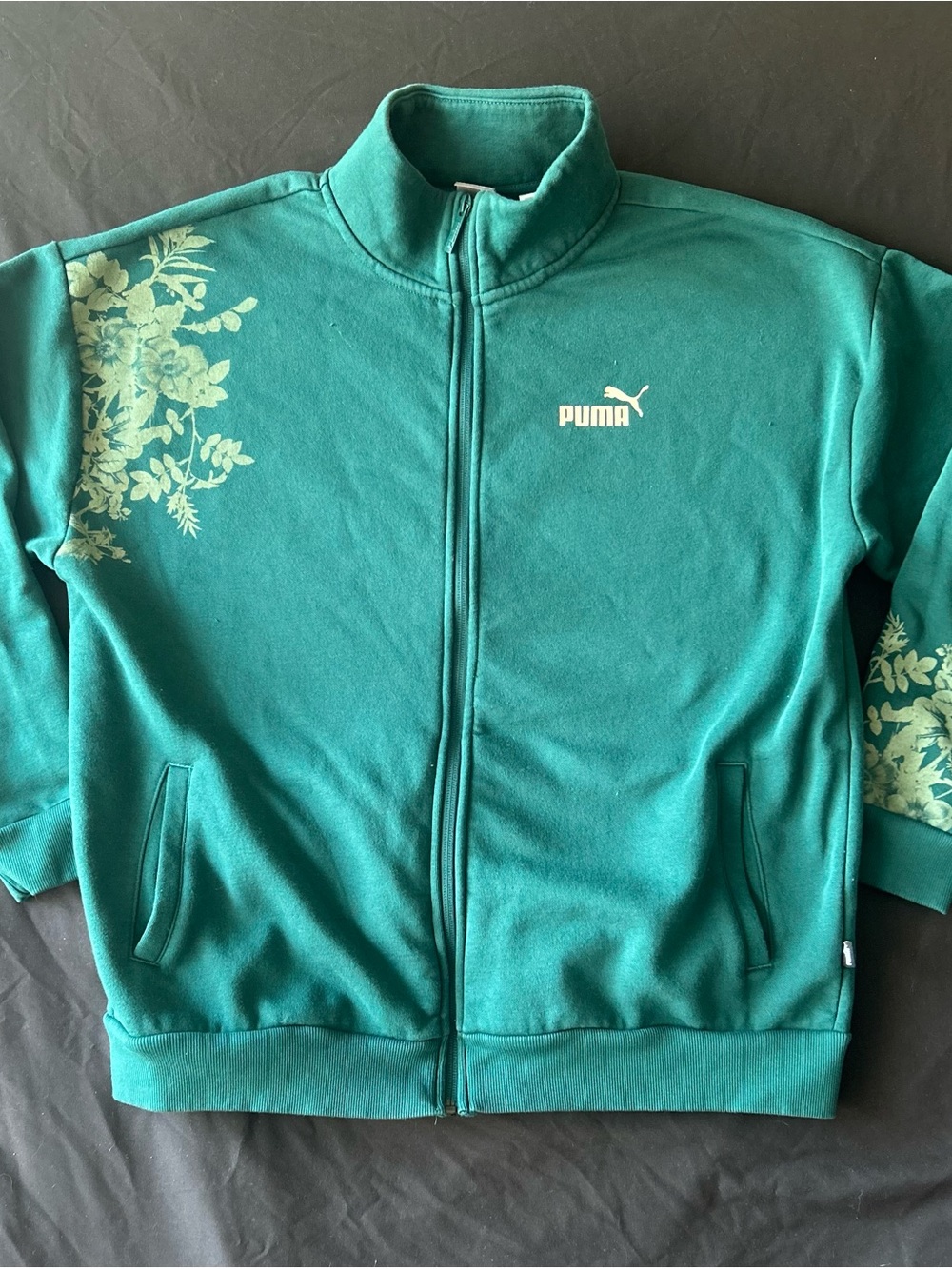 Puma Green Floral Print Full Zip Track Jacket Sz M